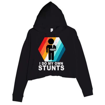 I Do My Own Stunts Retro Funny Meme Crop Fleece Hoodie