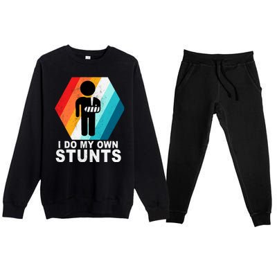 I Do My Own Stunts Retro Funny Meme Premium Crewneck Sweatsuit Set