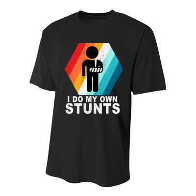 I Do My Own Stunts Retro Funny Meme Youth Performance Sprint T-Shirt