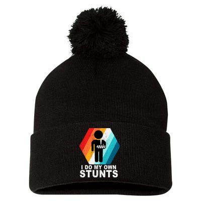 I Do My Own Stunts Retro Funny Meme Pom Pom 12in Knit Beanie