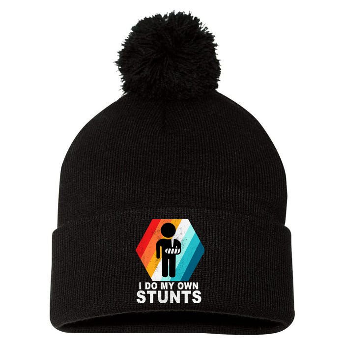 I Do My Own Stunts Retro Funny Meme Pom Pom 12in Knit Beanie