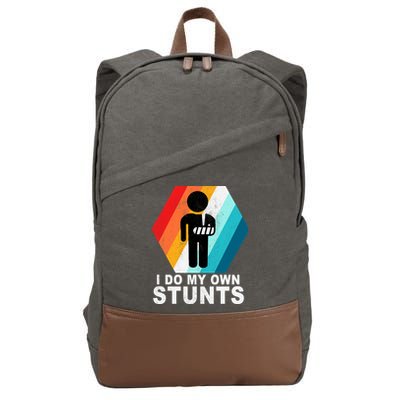 I Do My Own Stunts Retro Funny Meme Cotton Canvas Backpack