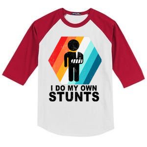 I Do My Own Stunts Retro Funny Meme Kids Colorblock Raglan Jersey