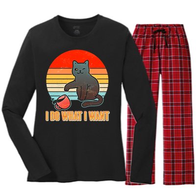 I Do What I Want Bad Cat Women's Long Sleeve Flannel Pajama Set 