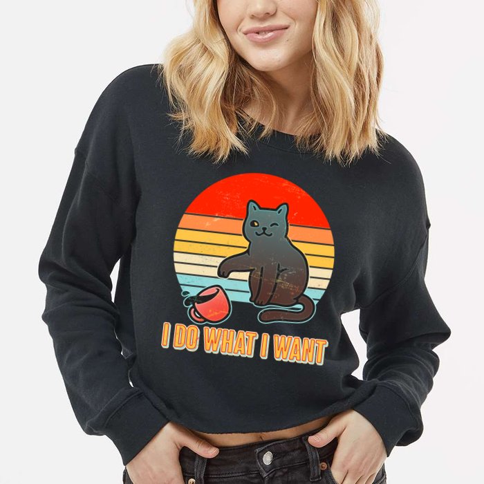 I Do What I Want Bad Cat Cropped Pullover Crew