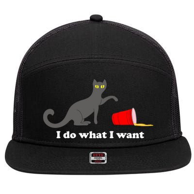 I Do What I Want Evil Cat 7 Panel Mesh Trucker Snapback Hat