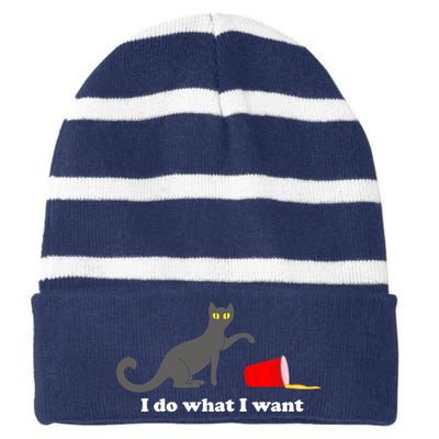 I Do What I Want Evil Cat Striped Beanie with Solid Band