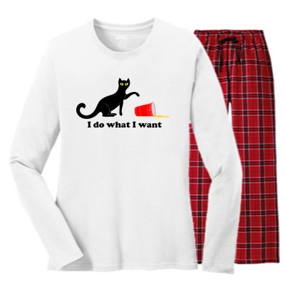 I Do What I Want Evil Cat Women's Long Sleeve Flannel Pajama Set 