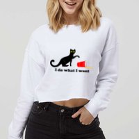 I Do What I Want Evil Cat Cropped Pullover Crew