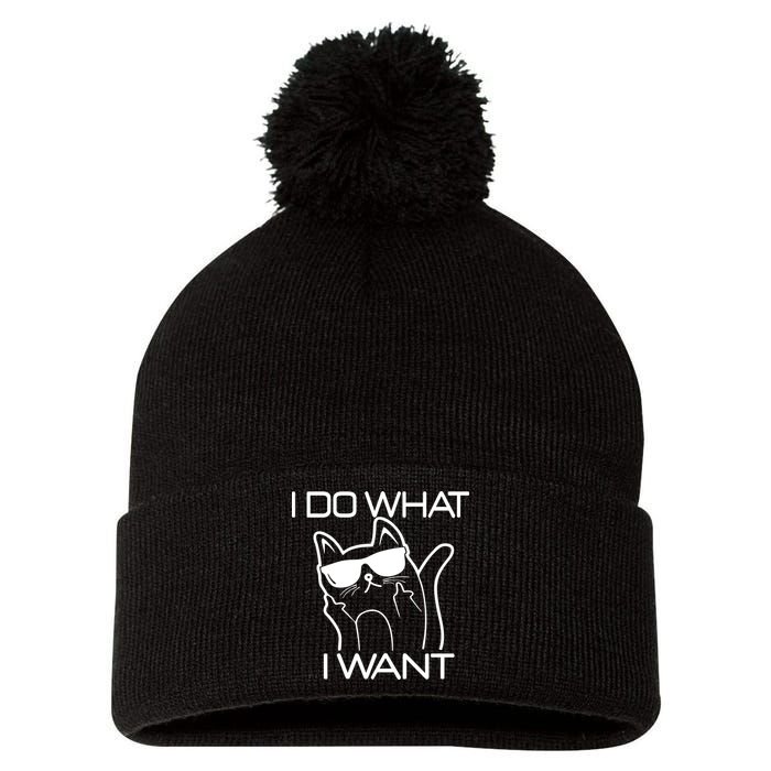 I Do What I Want Funny Cat Pom Pom 12in Knit Beanie