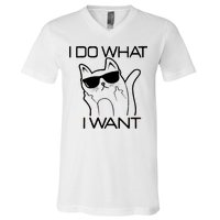 I Do What I Want Funny Cat V-Neck T-Shirt