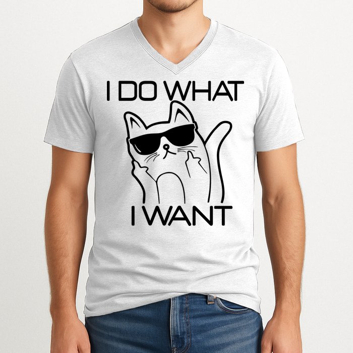 I Do What I Want Funny Cat V-Neck T-Shirt