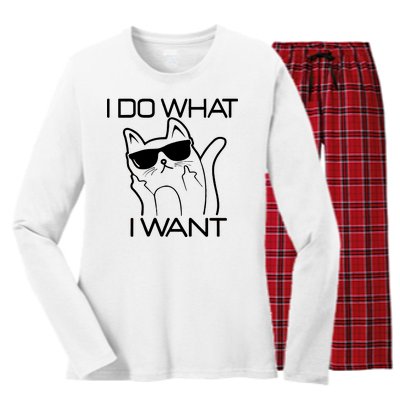 I Do What I Want Funny Cat Women's Long Sleeve Flannel Pajama Set 