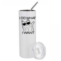 I Do What I Want Funny Cat Stainless Steel Tumbler