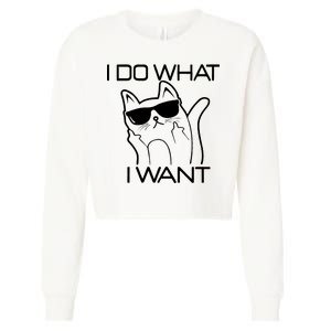 I Do What I Want Funny Cat Cropped Pullover Crew