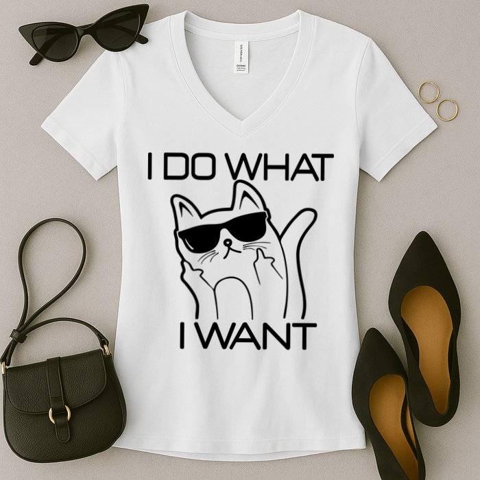 I Do What I Want Funny Cat Women's V-Neck T-Shirt