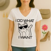 I Do What I Want Funny Cat Women's V-Neck T-Shirt