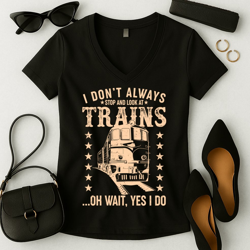 I Don't Always Stop And Look At Trains Oh Wait Yes I Do Women's V-Neck T-Shirt