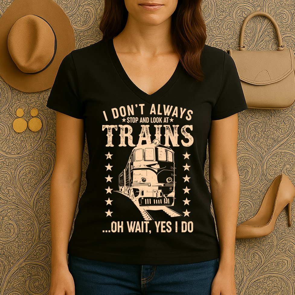 I Don't Always Stop And Look At Trains Oh Wait Yes I Do Women's V-Neck T-Shirt