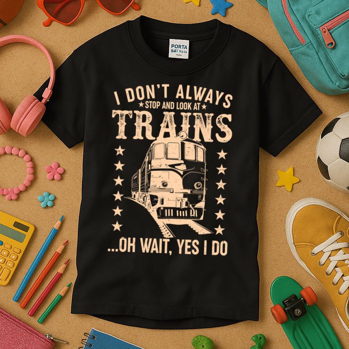 I Don't Always Stop And Look At Trains Oh Wait Yes I Do Kids T-Shirt