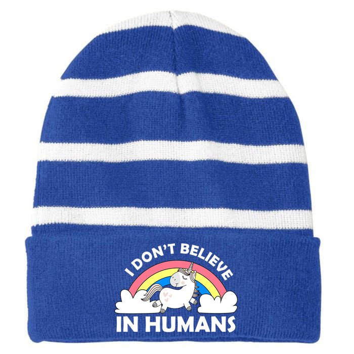 I Don't Believe In Humans Striped Beanie with Solid Band