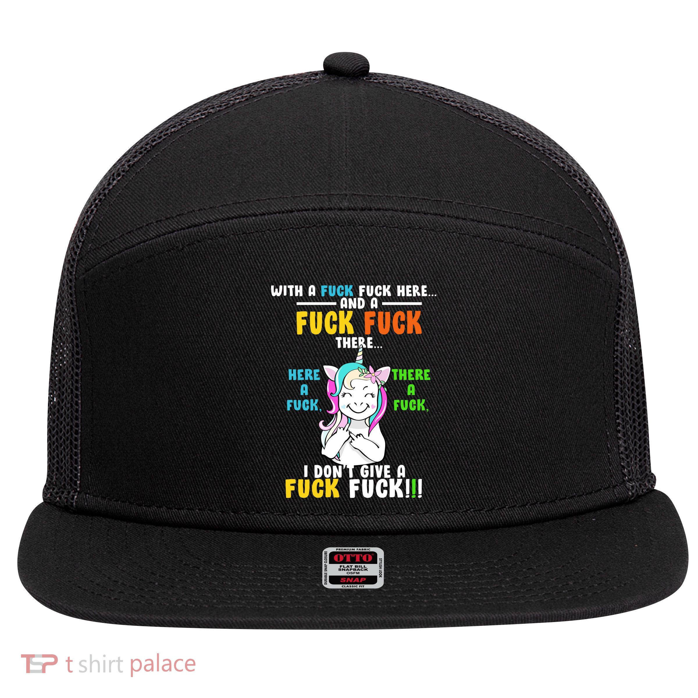 I Don't Give A Fuck Fuck Offensive Funny Unicorn 7 Panel Mesh Trucker Snapback Hat