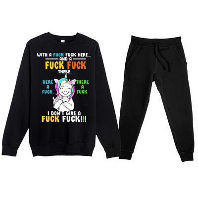 I Don't Give A Fuck Fuck Offensive Funny Unicorn Premium Crewneck Sweatsuit Set