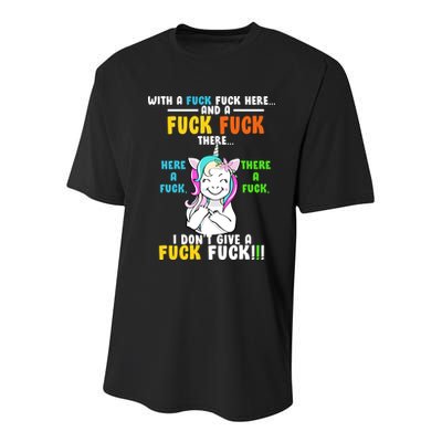 I Don't Give A Fuck Fuck Offensive Funny Unicorn Youth Performance Sprint T-Shirt