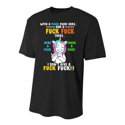 I Don't Give A Fuck Fuck Offensive Funny Unicorn Youth Performance Sprint T-Shirt