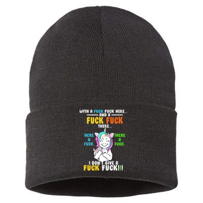 I Don't Give A Fuck Fuck Offensive Funny Unicorn Sustainable Knit Beanie