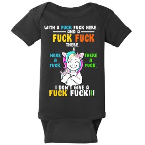 I Don't Give A Fuck Fuck Offensive Funny Unicorn Baby Bodysuit