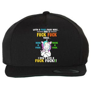 I Don't Give A Fuck Fuck Offensive Funny Unicorn Wool Snapback Cap