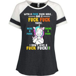 I Don't Give A Fuck Fuck Offensive Funny Unicorn Enza Ladies Jersey Colorblock Tee