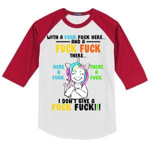 I Don't Give A Fuck Fuck Offensive Funny Unicorn Kids Colorblock Raglan Jersey