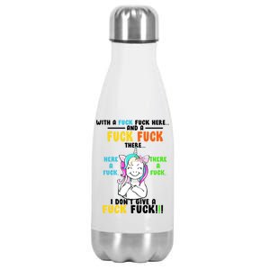 I Don't Give A Fuck Fuck Offensive Funny Unicorn Stainless Steel Insulated Water Bottle