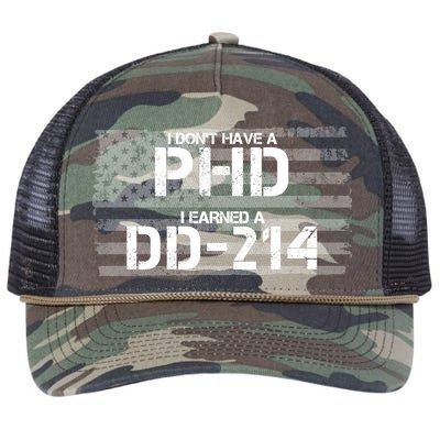 I Don't Have A PHD I Earned A DD-214 Retro Rope Trucker Hat Cap