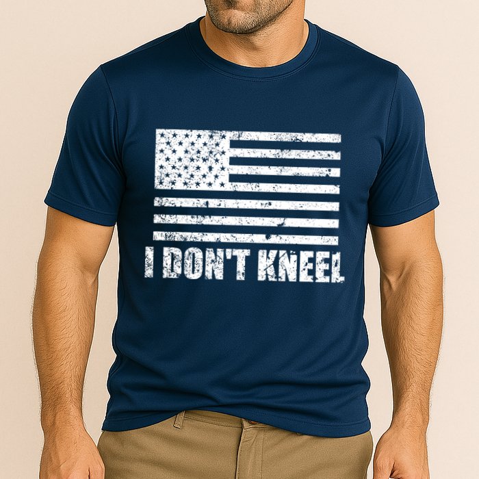 I Dont Kneel Distressed USA Flag Cooling Performance Crew T-Shirt