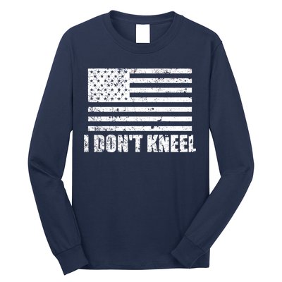 I Dont Kneel Distressed USA Flag Long Sleeve Shirt