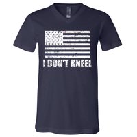 I Dont Kneel Distressed USA Flag V-Neck T-Shirt