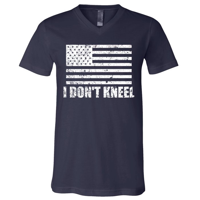 I Dont Kneel Distressed USA Flag V-Neck T-Shirt