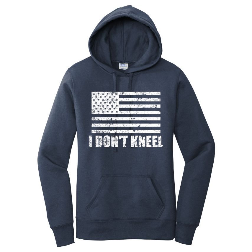 I Dont Kneel Distressed USA Flag Women's Pullover Hoodie