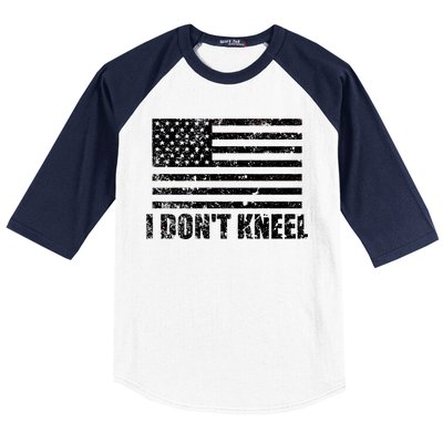 I Dont Kneel Distressed USA Flag Baseball Sleeve Shirt