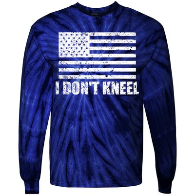 I Dont Kneel Distressed USA Flag Tie-Dye Long Sleeve Shirt