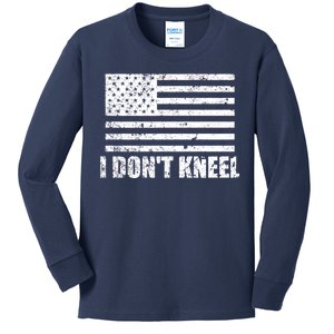 I Dont Kneel Distressed USA Flag Kids Long Sleeve Shirt