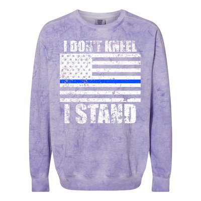 I Dont Kneel I Stand USA Blue Line Flag Colorblast Crewneck Sweatshirt