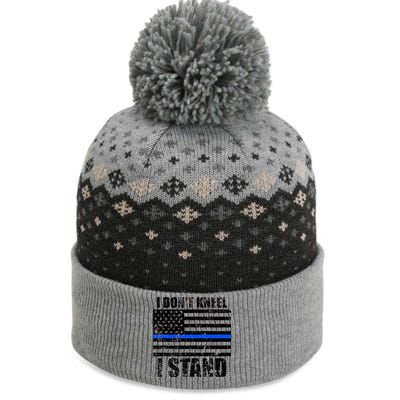 I Dont Kneel I Stand USA Blue Line Flag The Baniff Cuffed Pom Beanie