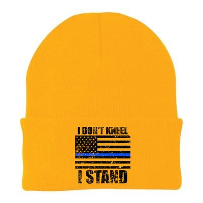 I Dont Kneel I Stand USA Blue Line Flag Knit Cap Winter Beanie