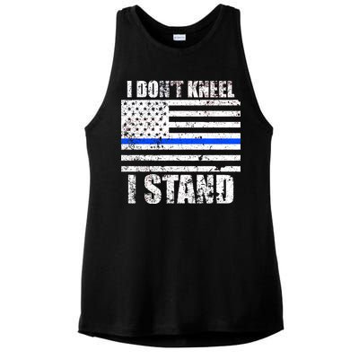 I Dont Kneel I Stand USA Blue Line Flag Ladies PosiCharge Tri-Blend Wicking Tank