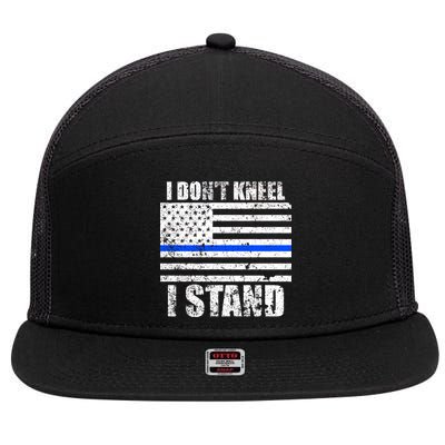 I Dont Kneel I Stand USA Blue Line Flag 7 Panel Mesh Trucker Snapback Hat