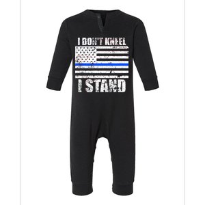 I Dont Kneel I Stand USA Blue Line Flag Infant Fleece One Piece